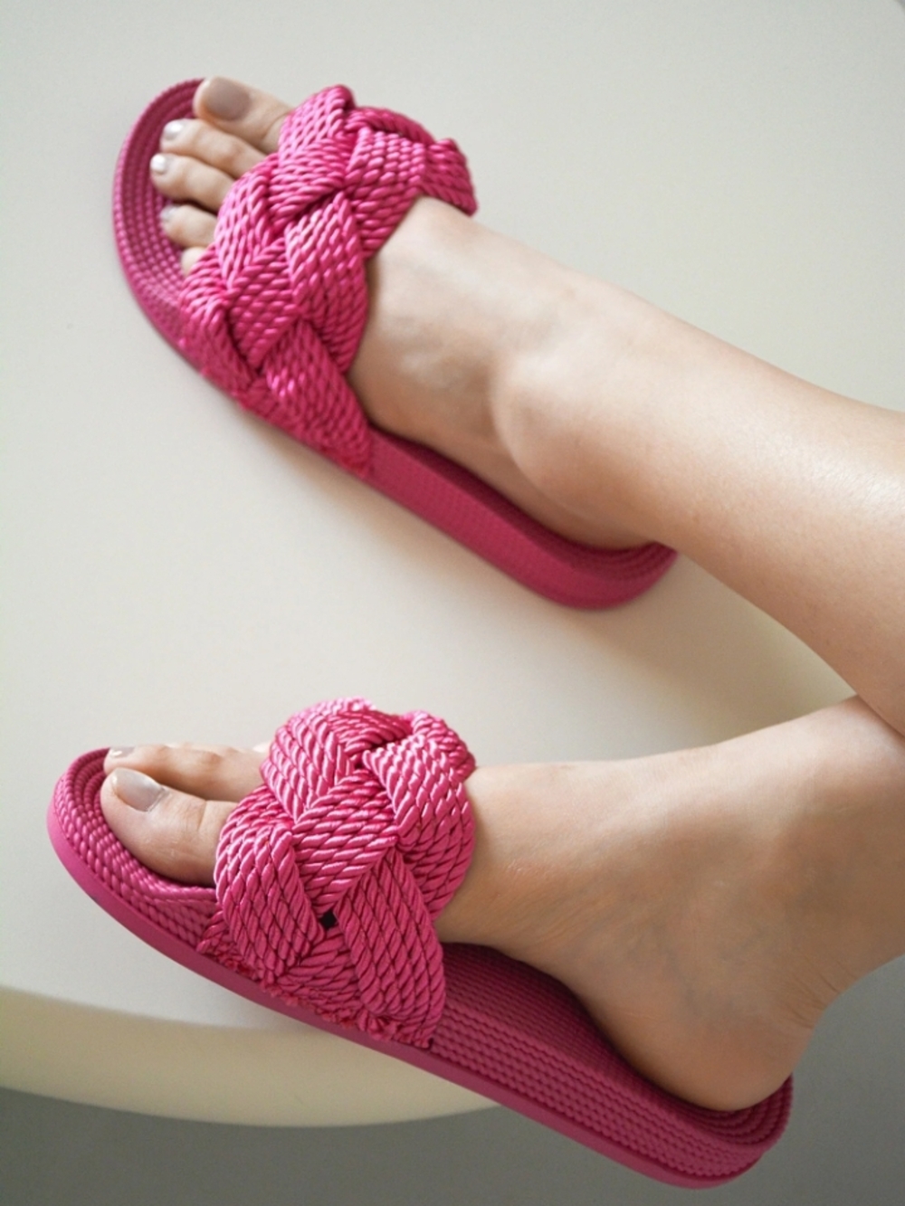 Cape Robbin Annissa Rope Knot Slide Sandals - Fuchsia - Picture 1 of 6